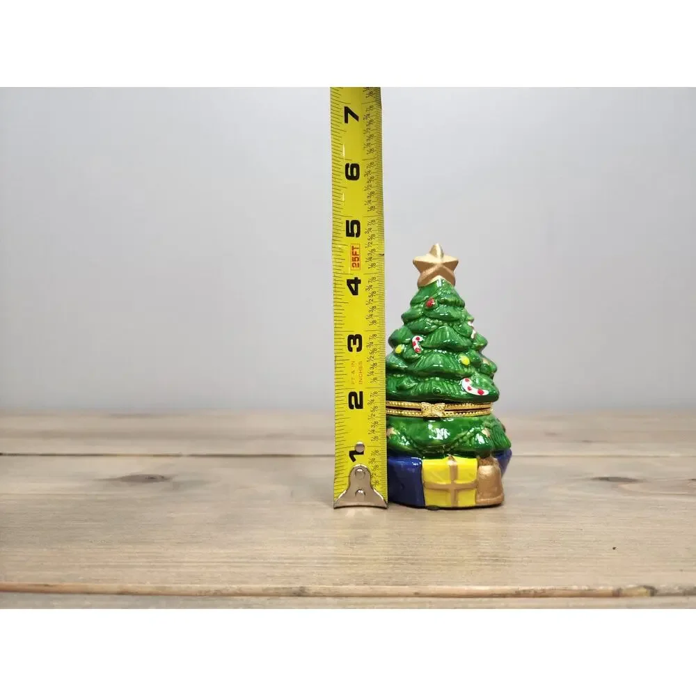 Vintage Christmas Tree Trinket Box Figurine Holiday Decor Whimsical Ceramic